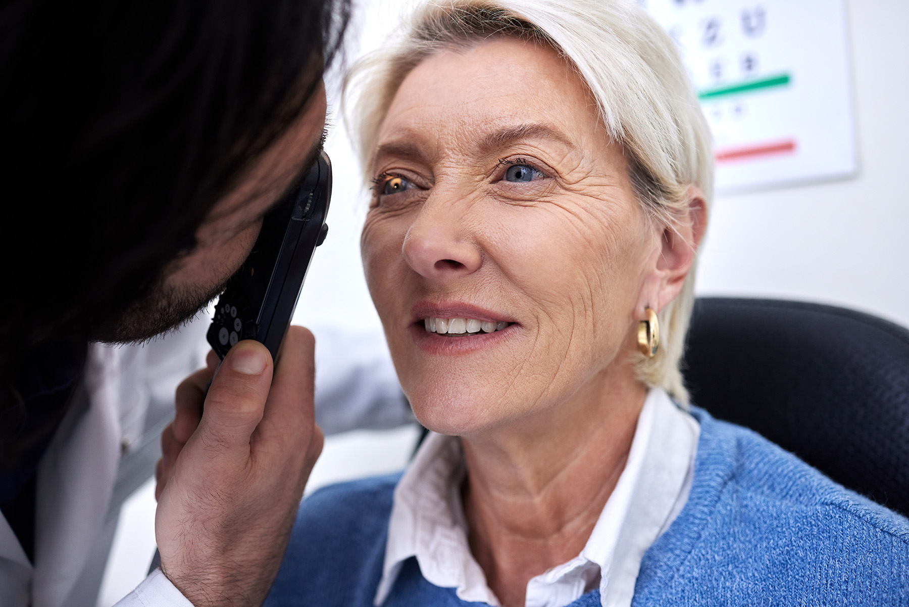 Woman with diabetes getting an eye exam in Parker, CO